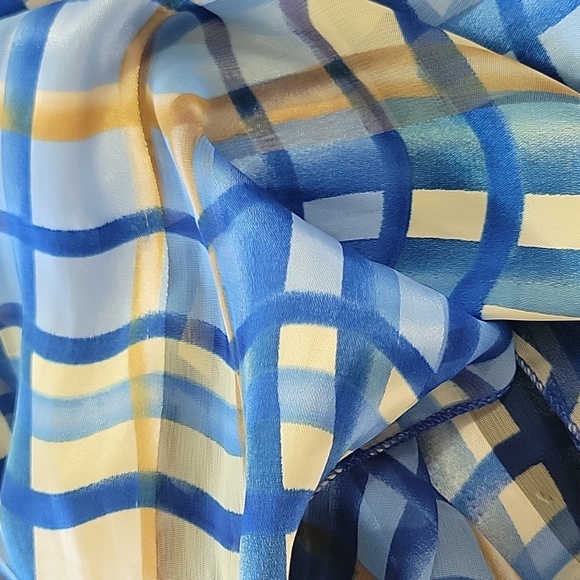 Bright Blue and Yellow Patterned Silk Scarf - Picture 3 of 5